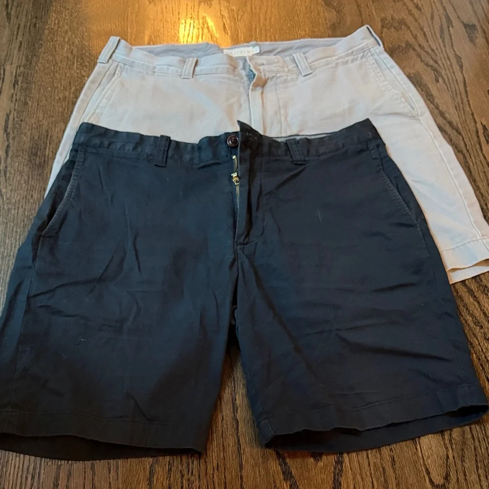 J. Crew Factory Navy and Khaki Flat Front Cotton Shorts